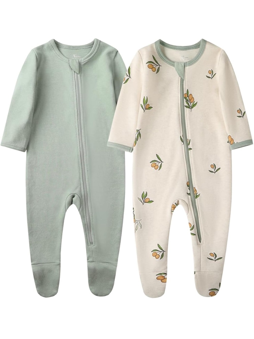 Newborn Unisex 100% Organic Cotton Boys Girls Zipper Footie Sleeper Pajamas 2 Pc